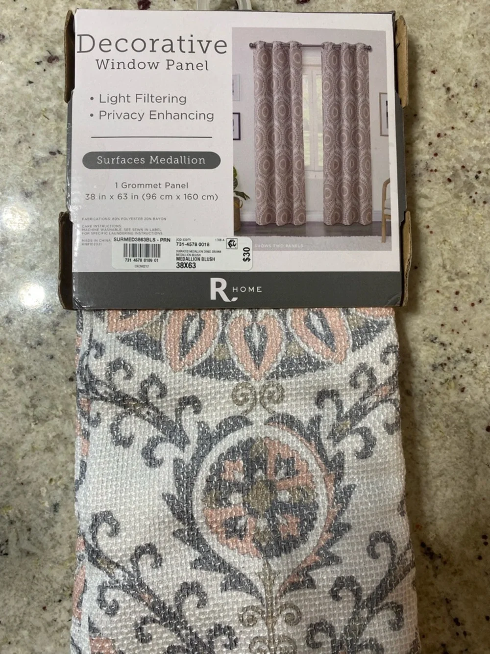 Surfaces Medallion Light-Filtering Decorative Window Panel‎ - Blush/Gray